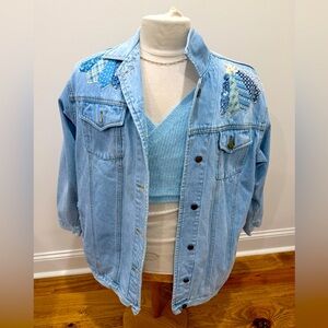 Unique vintage patchwork quilt denim jacket medium